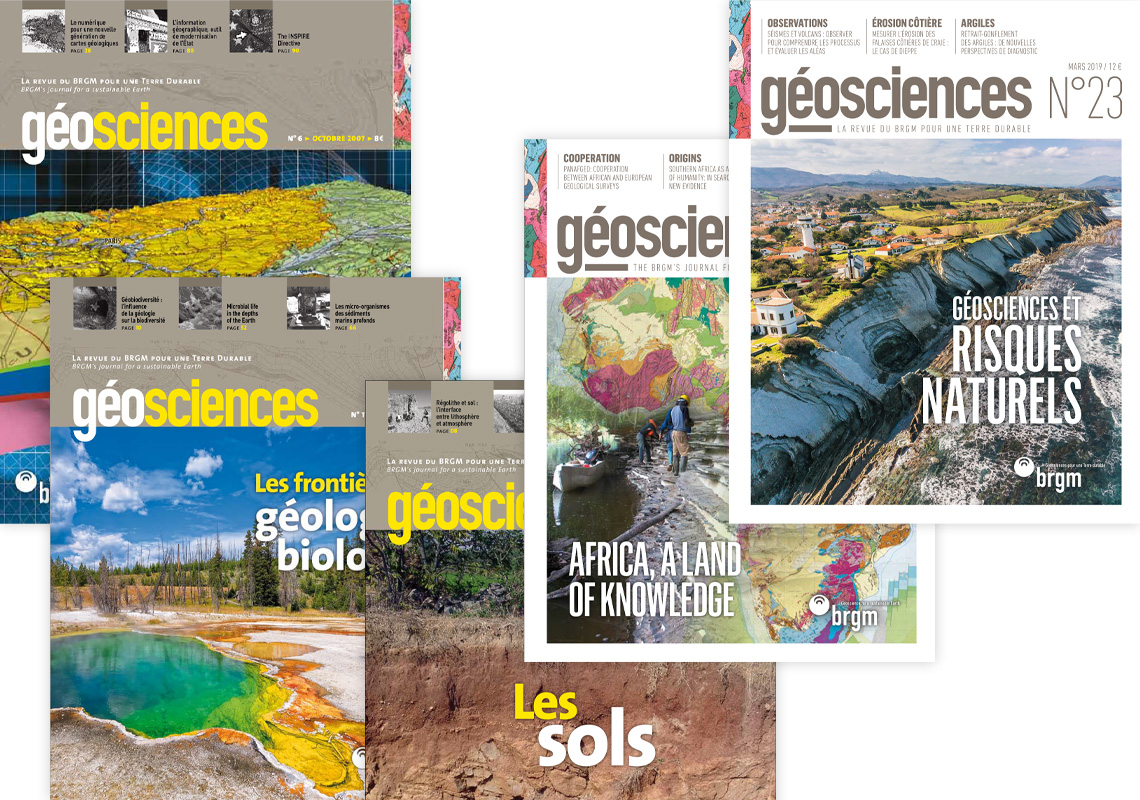 Quelques couvertures des numéros de la revue Géosciences publiés depuis 2005.