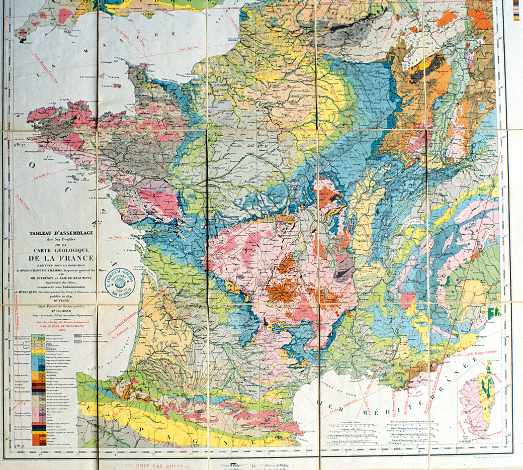 Carte géologique de la France à l’échelle 1/500 000, Armand Dufrenoy et Léonce Elie de Beaumont, 1841.