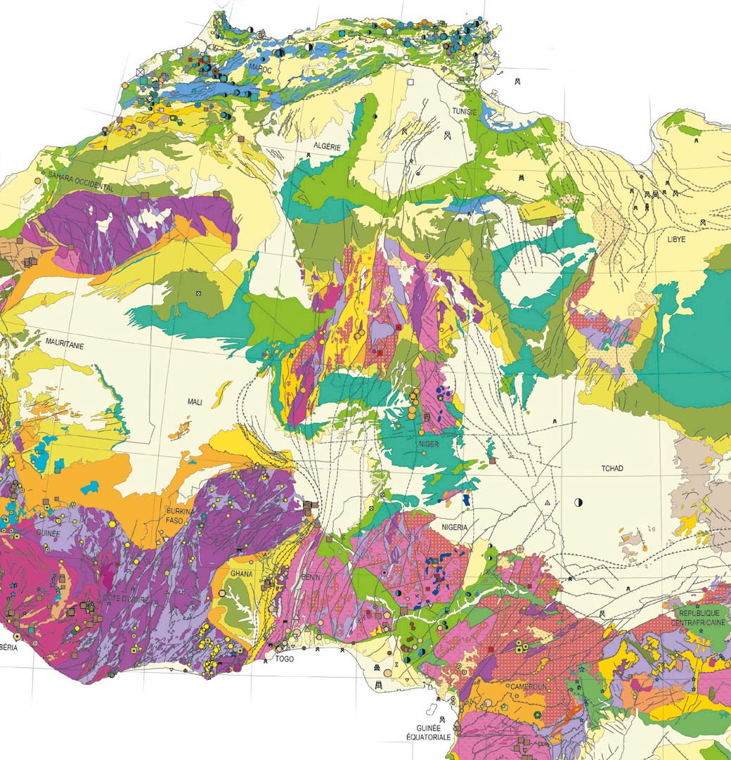 The geological map of Africa at a scale of 1:10,000,000 (2004).