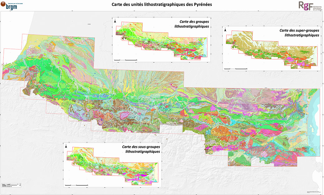 Carte unifiée des unités lithostratigraphiques des Pyrénées à 1/50 000.