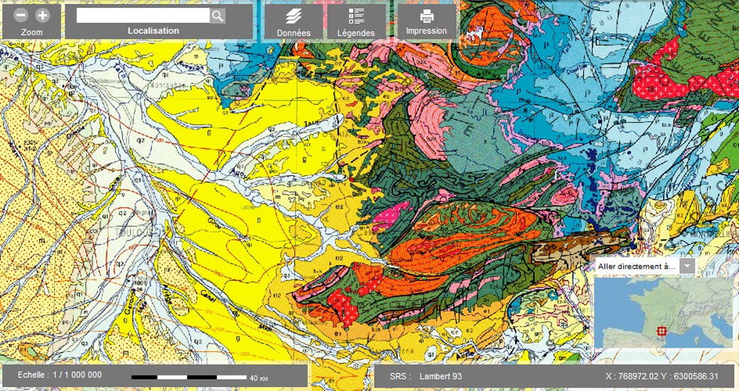 Extrait de la carte géologique de la France à l’échelle 1/50 000, région de Toulouse. ©BRGM